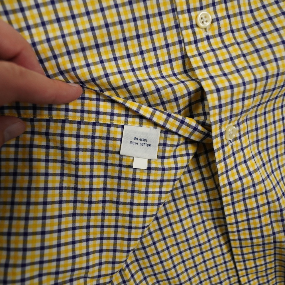 Ralph Lauren Button Up Shirt Men's XL Navy Blue Yellow Plaid Long Sleeve Preppy - Picture 7 of 8